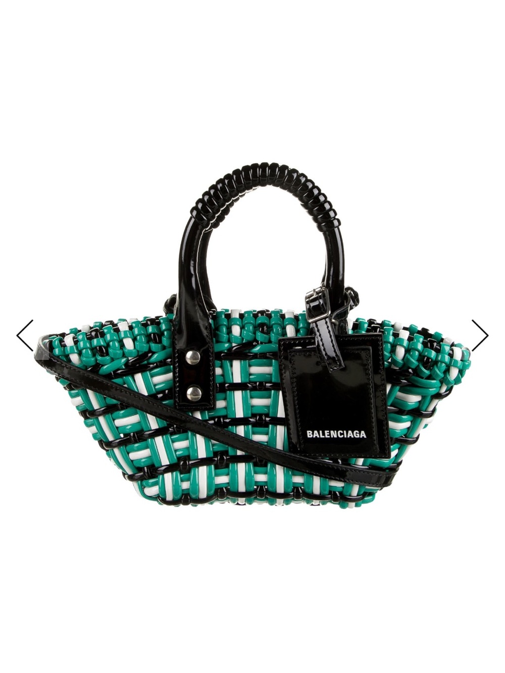 Balenciaga Turquoise White and Black Woven Mini Tote